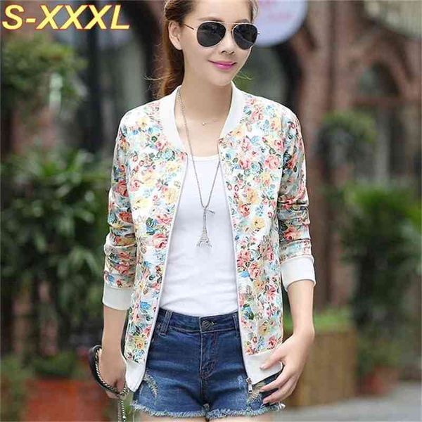 Talla grande XXXL Primavera Otoño Chaqueta floral Sin forro Uniforme de béisbol Mujeres Ditsy Print Cardigan Outwear Jaqueta Femininas C5402 210421