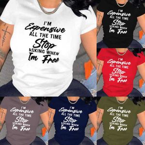 Plus maten 3xl 4xl dames t-shirt designer tops 2023 nieuwe letters bedrukte korte mouw ronde nek t-shirts