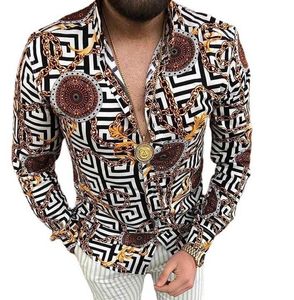 Plus Maten 3XL Heren Casual Vintage Shirts Goud Vest Gedrukt Lange mouw Slank Zomer Hawaiian Skinny Fit Diverse Patroon Man Kleding Blouse