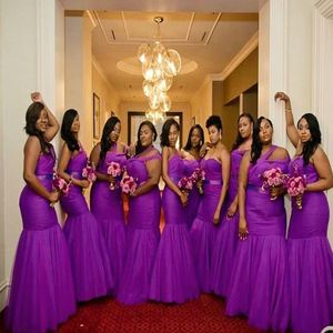 Plus maten Afrikaanse zeemeermin bruidsmeisje jurken een schoudergestookte zwarte meisjes dragen bruidsmeisjes jurken bruiloft gastjurken 334E