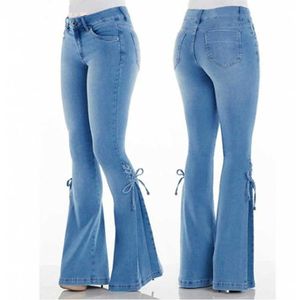 Plus tailles xs-4xl jeans jeans mid taise lace up jeans Designer stretch jeans dames pantalons évasés 3 col 551