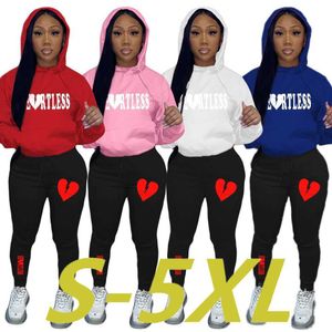 Grandes tailles XS-5XL femmes survêtements deux pièces ensemble Designer 2023 nouvelles grandes lettres de mode imprimé contraste couleur costume sport dames vêtements de sport 4 couleurs