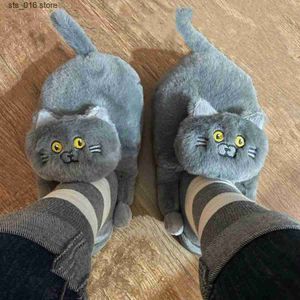 Plus femmes mignons chat comwarm hommes pour la maison à fourrure intérieure kaii chaussures de plancher non glissé des pantoufles chaudes hivernales non moelleuses t pers