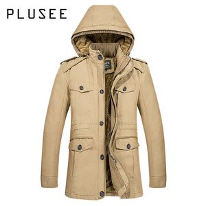 PLUSEE JAS Plus Size 5XL 6XL Heren 2017 Nieuwe Winter Slanke Solid Katoen Dikke Rits Mid-Length Stand Collar Plain Plus Size Coat