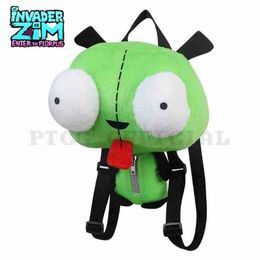 Mochilas de felpa 35cm Alien Invader Zim 3D Eye Robot Gir Kawaii Llena Mochila Peluca Verde Bolsa de Navidad Regalos Peluce S245304
