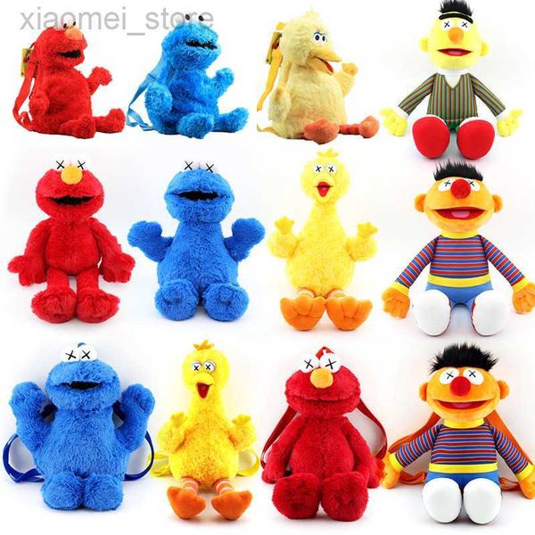 Mochilas de peluches 45cm sesame street pellosa mochila muñeco peluche rojo elmo azul galleta de galleta amarillo bolso de peluche de peluche de pájaros