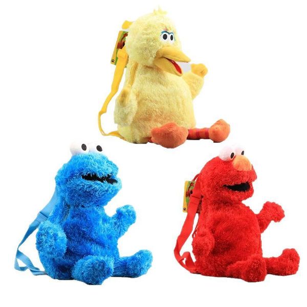 Mochilas de felpa 45 cm Sesame Street Mochila de felpa Red Elmo Plush Blue Cookie Doll Guy Yellow Big Bird Bolsa de felpa para niños Mochila escolar Regalos 230626