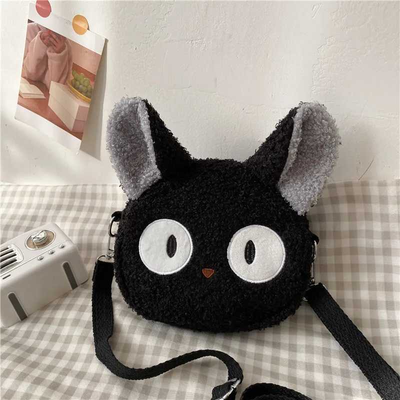 Bacos à dos en peluche Black Cat Corgi en peluche en peluche animal kawaii sac japonais épaule de style japonais petit sac de téléphone mobile cadeau pour les enfants et les filles2405