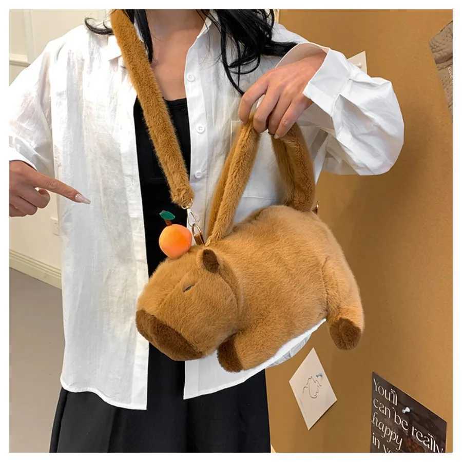 Plush Backpacks Capybara Plush Handbag Kawaii Fashion Plush Doll Fur Bag Childrens Handbag Mini HandbagL2405