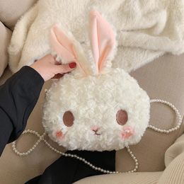 Pluche rugzakken Kawaii Bunny Crossbody Tas Cartoon Pluche Konijn Meisjes Portefeuilles Leuke Lolita Handtas voor kinderen Tieners Lovely Fluffy Bunny Pearl 231215