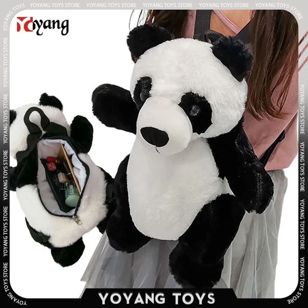 Mochilas de felpa Kawaii Panda Mochila de felpa Animales de peluche PP Almacenamiento de algodón Mochilas portátiles de alta capacidad Muñeca Ropa Decoración Juguete Regalo para niños 231128