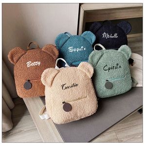 Plush Backpacks Personalised Womens Girls Cute Bear Pattern Backpack Plush Toddler Backpack for girls Custom Name Small Casual Shoulder Daypack 230818