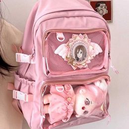 Planchettes en peluche Y2K Japanese High School Girls Backpack Pocket Transparent Itabag pour les épingles de poupée Afficher Board ordinateur portable Backpack Mochilas ITA BAGL2405