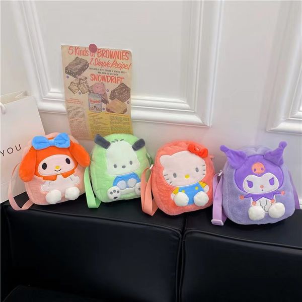 Bolsa de felpa Kawaii Kuromi Cinnamoroll Melody mochila de dibujos animados Anime pequeña bolsa de cambio regalos para niños