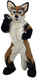 Pluche bruine vos honden mascotte kostuum schattige unisex dieren streepjes karakterkleding volwassenen