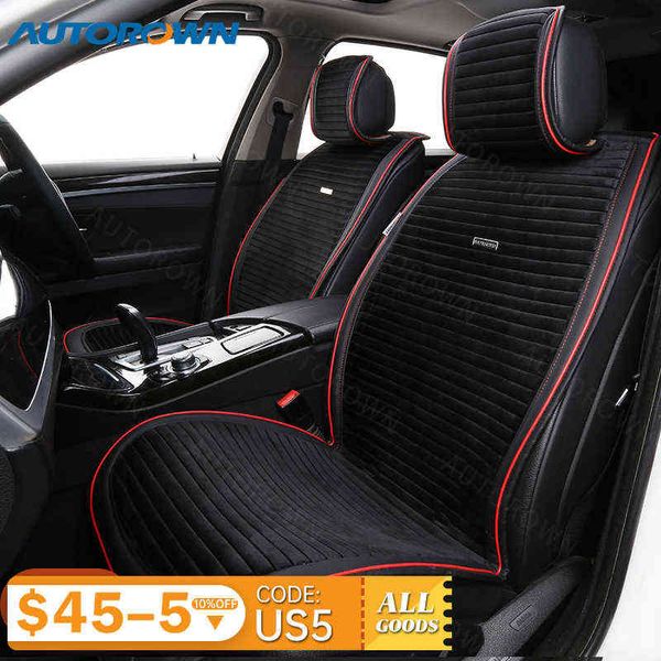 Coussin de siège de voiture en peluche en daim noir Coussin rayé Intérieur automobile première rangée un ensemble complet Housse de siège de voiture générale SUV H220428