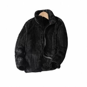 Chaqueta de punto de felpa Abrigo de calle Abrigo de felpa Chaqueta de piel sintética de doble cara para mujeres y hombres con cuello alto y tapeta con cremallera engrosada n5B1 #