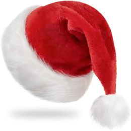 Chapeaux de Noël en peluche Santa Noël rouge plus épais chaud doux velours Pom-Pom Beanie chapeau casquettes nouvel an faveurs de fête pour femmes hommes enfants 284l