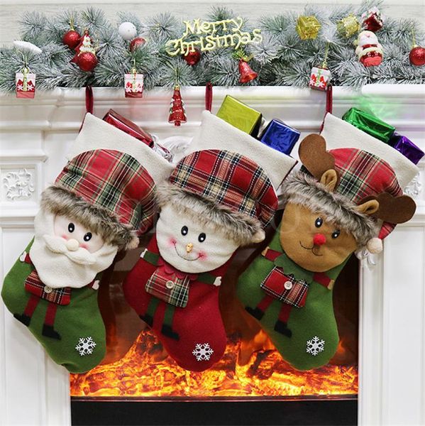 Sacs-cadeaux de bas de Noël en peluche grande taille sac de bonbons en treillis décoration d'arbre de Xams chaussettes ornement cadeau de Noël Wrap20pcs DB176