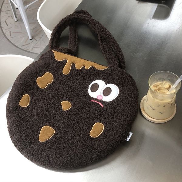 Sac à bandoulière en peluche Cookie, sac à bandoulière simple en peluche dessin animé pour étudiant, sac à main de grande capacité