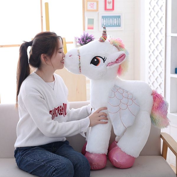 Poupées en peluche 1 pc 50 60 90 cm Kawaii Licorne Jouets Géant Animal En Peluche Cheval pour Enfants Doux Poupée Décor À La Maison Amant Cadeau D'anniversaire 230705