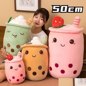 Muñecos de peluche 1Pc Boba Plushies Bubble Tea Toys Kawaii Taza en forma de almohada Comida de la vida real Relleno Cojín trasero suave Regalo de cumpleaños para niños Dr Dhxcu