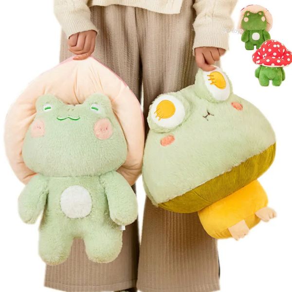 Poupées en peluche 1 pièce, peluche grenouille douce, animaux Kawaii, chapeau de champignon rouge, grenouilles, poupée apaisante pour bébé, tour de chien unique, cadeau d'anniversaire pour enfants garçon 231013