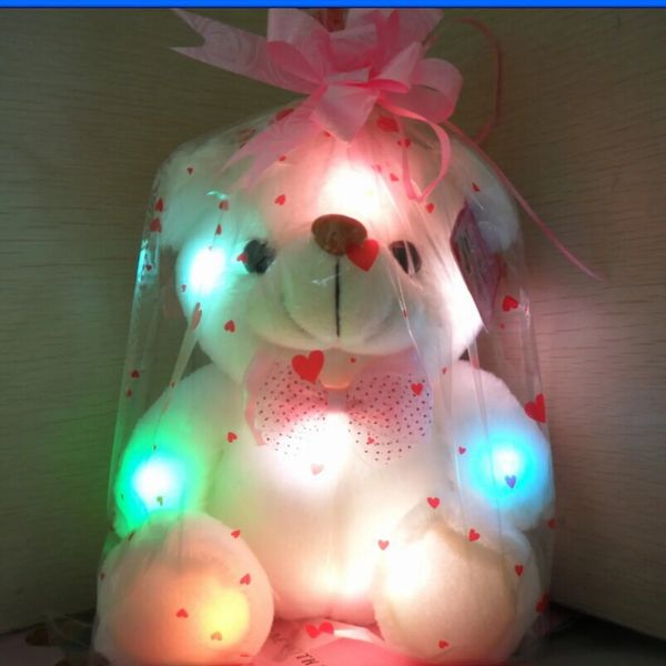 Poupées en peluche 21 cm jouets lumineux éclairent LED coloré brillant ours en peluche peluche poupée enfants cadeau de noël pour enfants filles 231118
