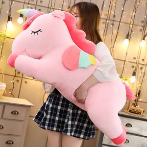 Plush -poppen 25 100 cmkawaii Giant Unicorn Toy Soft Stuffed Animal Horse Toys For Children Girl Pillow Birthday Gifts 230418