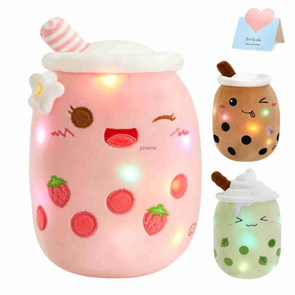 Muñecos de peluche de 26-38 cm con luz LED, muñeco de té con leche, juguete de peluche, verde, rosa, suave, lindos cojines, animales de peluche de fresa para niñas, regalo de cumpleaños