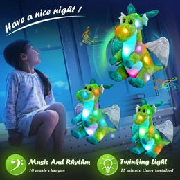 Pluche poppen 26 cm LED-licht Muzikale dinosaurus met vleugels Knuffels voor meisjes Kussens Schattige pop Verjaardagscadeaus Zachte knuffels Kinderen 231109