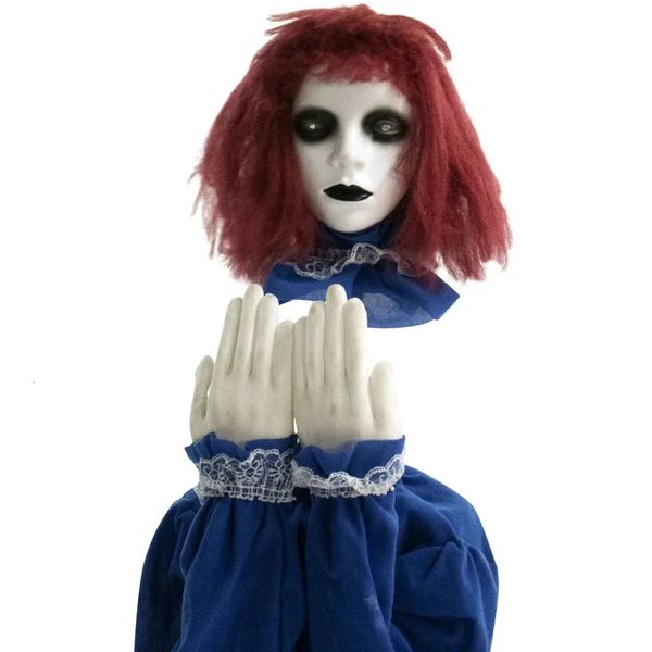 Poupées en peluche 27 pouces PopUp Animatronique poupée hantée intérieure et extérieure décoration d'Halloween yeux clignotants rouges bruits à piles 231122