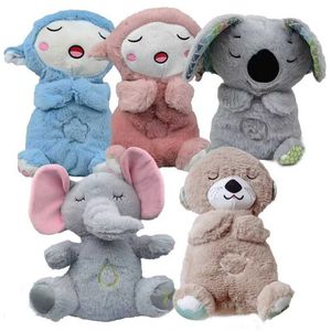 Pluche poppen 30 cm baby ademhaling beer kinderkinderen kalmerende otter pluche speelgoed schattige koala olifant schapen muziek slaapgezel geluid en lichte pop J240410