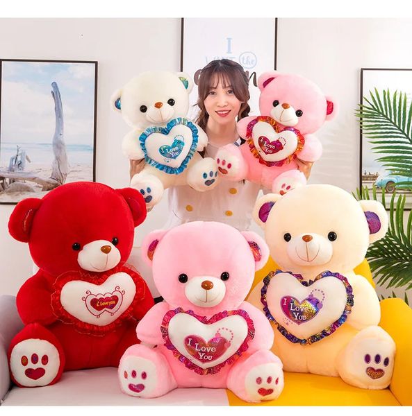 Poupées en peluche 30CM Saint Valentin poupée mignonne pour enfants petite amie et femme 22CM LED Glow Teddy Bear Light Up Animal en peluche 231204