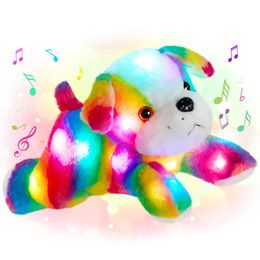 Pluche poppen 33 cm regenboogkleurig LED-licht muzikaal speelgoed aap hond olifant pop zachte schattige knuffels voor meisjes verjaardagscadeau speelgoed 231007