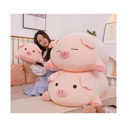 Pluche poppen 40/50/60/80 cm squish varken gevulde pop leugenachtige piggy speelgoed dier zachte plushie kussen kussen kussen baby troost cadeau 22040 dhynt