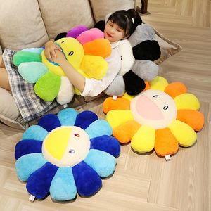 Pluche Poppen 4060cm Kawaii Glimlach Gezicht Zonnebloem Knuffel Zon Bloem Gevuld Kussen Kussen Mat Thuis Slaapkamer Auto Decor Pop Meisjes Geschenken 230227