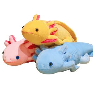 Poupées en peluche 45 cm Kawaii coloré t jouet en peluche mignon Axolotl salamandre poisson flou apaisant long oreiller coussin enfants cadeau 231124