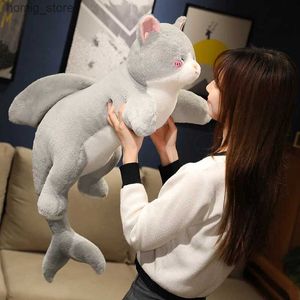 Poux en peluche 50 à 90 cm Créatif Plux de chat en peluche kawaii dessin animé Cat Cat Bodie Soft Doll Kids Toys Shark Pillow Cushion Birthday Gift For Children Y240415