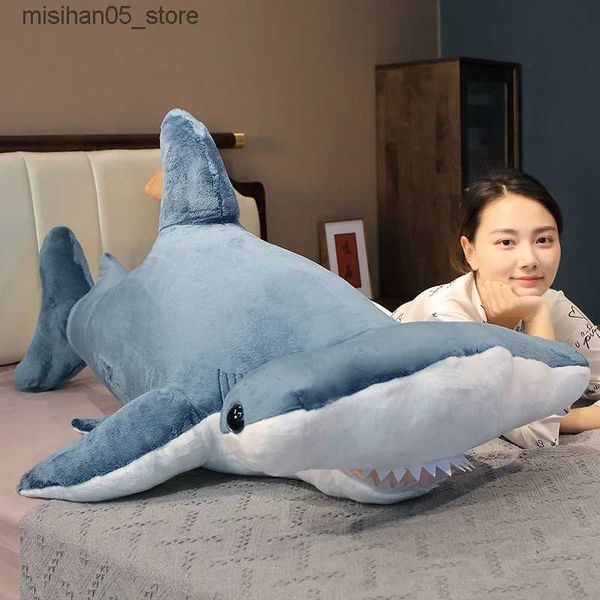 Poupées en peluche 55-135 cm baleine géante en peluche jouet bleu océan remplissage animal embrasser requin oreiller doux cadeau pour enfants Q240322