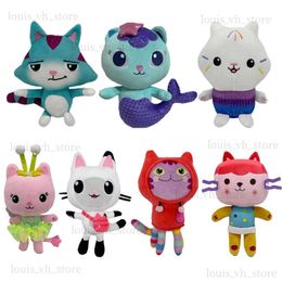 Pluche poppen 7 stks/set Gabby poppenhuis knuffel Mercat Cartoon knuffels Lachende kat Auto Kat knuffel Gaby meisje poppen Kinderen verjaardagscadeaus T240325