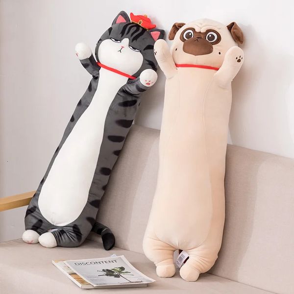 Muñecas de peluche 70cm90cm Lovely Pug Dog Toys Relleno Gato suave con expresión divertida Almohada para dormir Decoración de la cama para el hogar Niños Niñas Regalo 231009