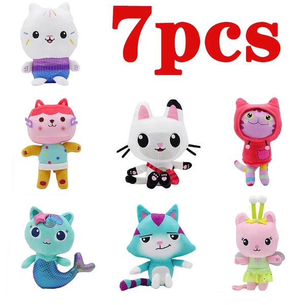 Poupées en peluche 7 pièces Gabby maison de poupée jouets en peluche Kawaii Mercat mignon animaux en peluche sirène chat maison de poupée poupées en peluche enfants cadeaux d'anniversaire 231013