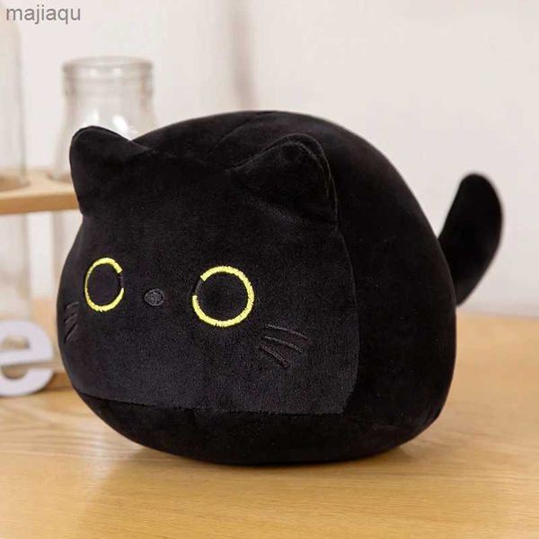 Plush Molls 9/15/25 cm Kawaii pequeño Cuddly Black Cat Dolly Drush Cartoon Relleno Redondo Ronda Cat Girls Bag ToysL2404