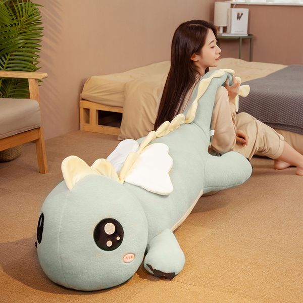 Poupées en peluche 90-130cm Géant Mignon Dinosaure avec Ailes Coussin En Peluche Canapé Jouets Animal Doux Oreiller En Peluche Poupée Enfants Filles Cadeau D'anniversaire 230523