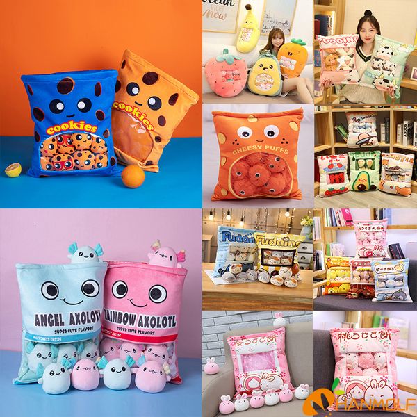 Poupées en peluche Un sac en peluche Pudding Jouets Cookie Puff Balls Mini t Axolotl Animaux Poupée Sakura Lapin Fruits Avocat Banane Bonbons Sac Cadeau 230410