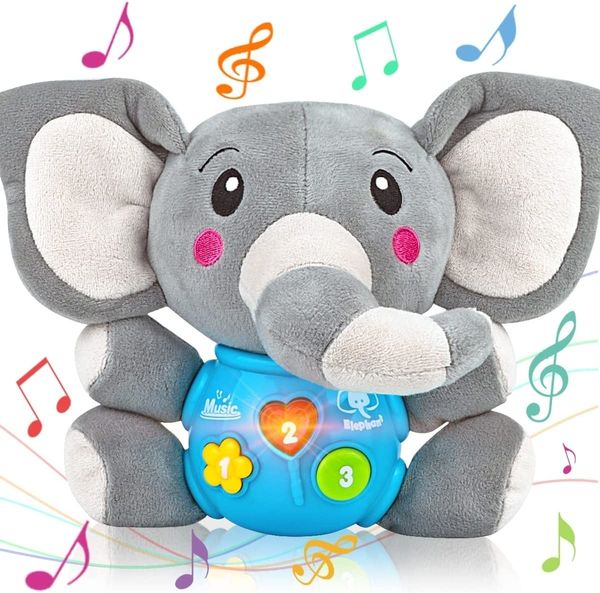 Poupées en peluche Aitbay Éléphant Musique Bébé Jouets 0 3 6 9 12 Mois Mignon En Peluche Aminal Light Up born Musical pour 230209