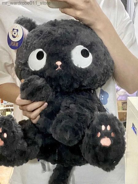 Poupées en peluche AIXINI mignon oeil de chat noir brille dans le noir en peluche douce peluche longue peluche chat câlin oreiller Kawaii cadeau pour enfants bébé jouets Q231215