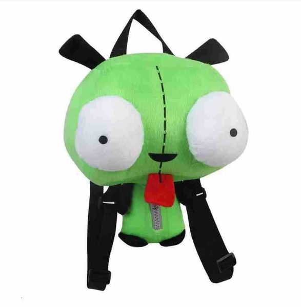 Poupées en peluche Alien Invader Zim 3D yeux Robot Gir mignon sac à dos en peluche sac vert cadeau de noël 14 pouces jouet en peluche 221125