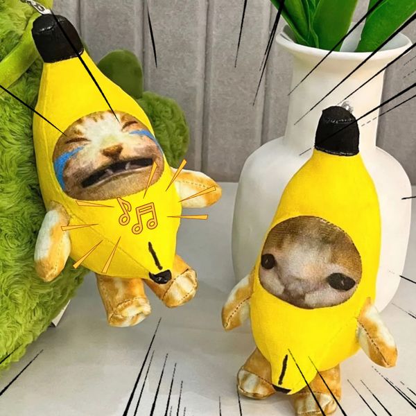 Poupées en peluche Banane chat qui pleure porte-clés banane miaou grinçant poupée drôle peluche pendentif laid mignon cadeau d'anniversaire 230807